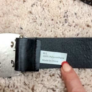 M\L 39" - 43" black studded rhinestone belt with buckle polyurethane non-leather